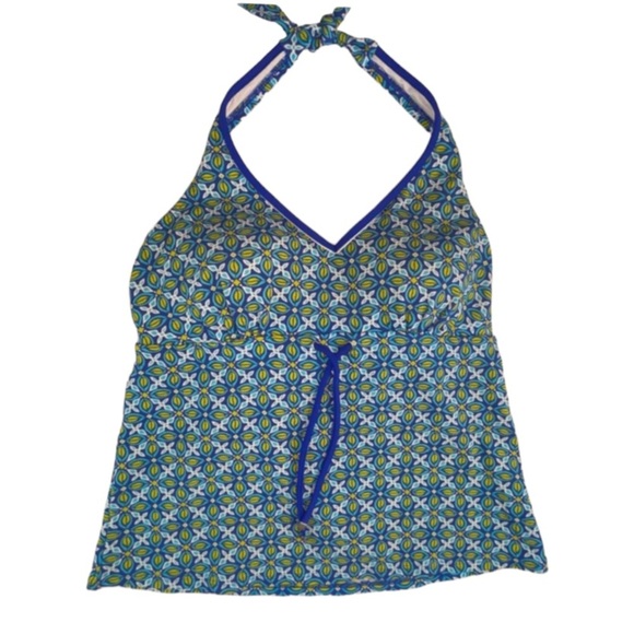 Lands’End Flora Tankini Daisy Batik Halter Swim Top V Neck - Picture 7 of 12